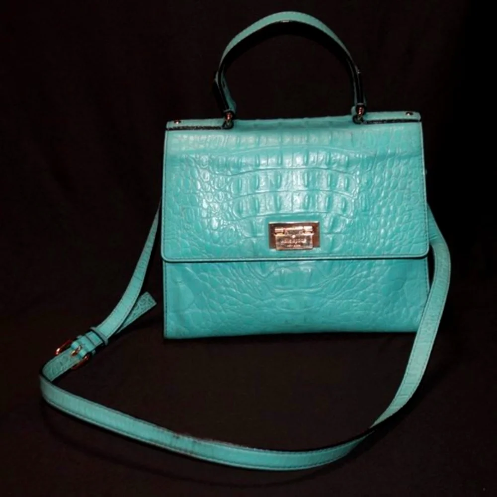 Kate Spade New York Turquoise Crocodile Print Leather Shoulder Bag